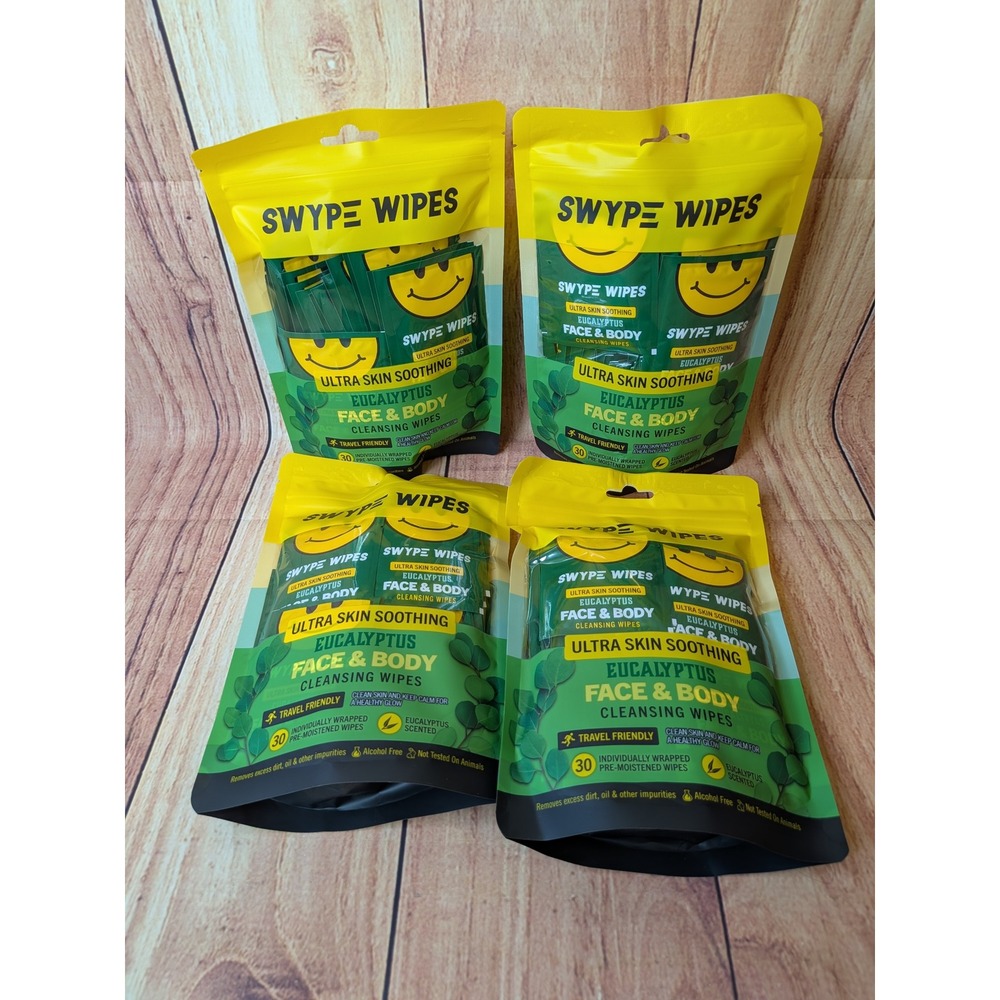 4 Swype Wipes Eucalyptus Face & Body Cleansing Wipes 120ct Individually Wrapped